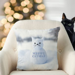 Cute Snow Cat Meowy Catmas Snowflakes Christmas Cushion<br><div class="desc">Perfect christmas gift for your cat. Featuring a snowman shaped kitty and snowflakes on the reverse</div>