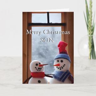 Cute Snow Dad & Son Merry Christmas Card