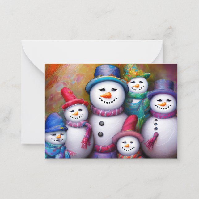 Cute snow family budget mini Christmas Card (Front)