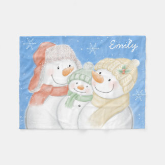 Cute Snow Family Fleece Blanket