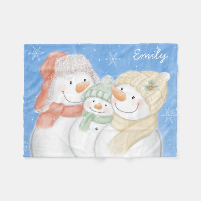 Cute Snow Family Fleece Blanket (Front (Horizontal))