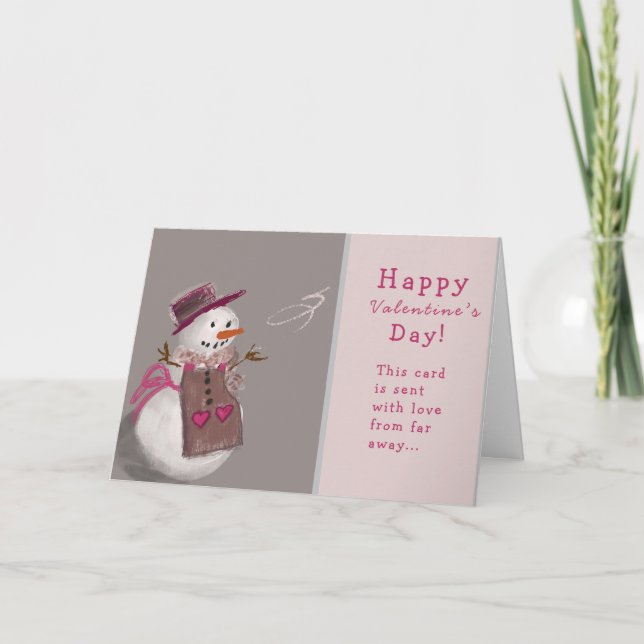 Cute Snow Girl Snow Woman Valentine’s Day Holiday Card (Front)