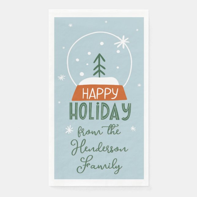 Cute Snow Globe Happy Holiday Light Blue Napkin (Front)