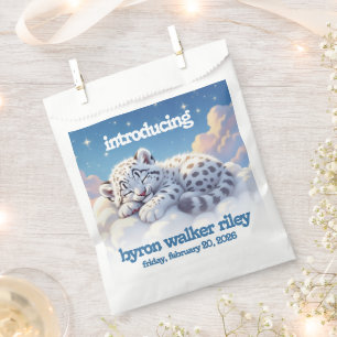 Cute Snow Leopard Asleep on Clouds Baby Shower Favour Bag