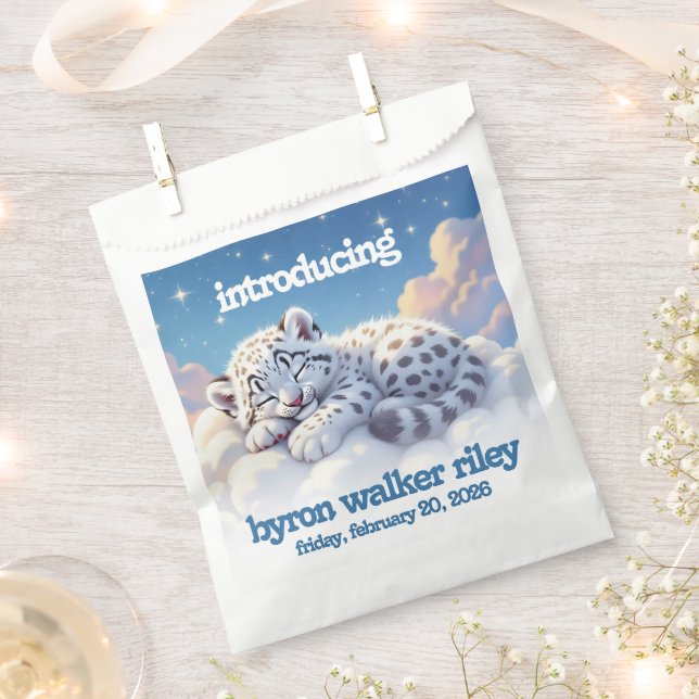 Cute Snow Leopard Asleep on Clouds Baby Shower Favour Bag (Clipped)