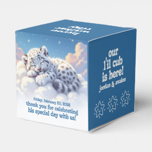 Cute Snow Leopard Asleep on Clouds Baby Shower Favour Box