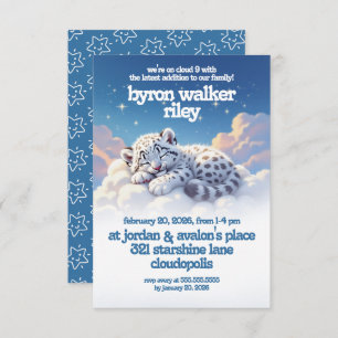 Cute Snow Leopard Asleep on Clouds Baby Shower Invitation