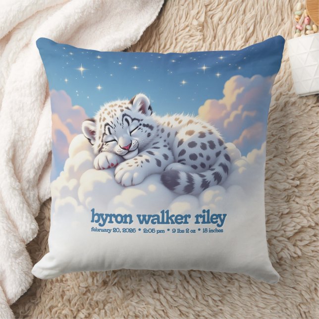 Cute Snow Leopard Asleep on Clouds Natal Cushion (Blanket)