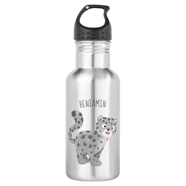 Cute snow leopard cartoon illustration 532 ml water bottle (Front)
