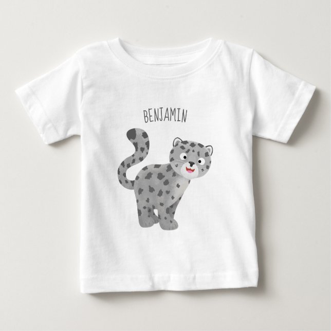 Cute snow leopard cartoon illustration baby T-Shirt (Front)