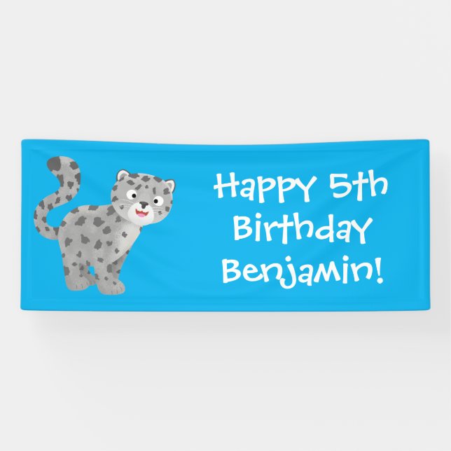 Cute snow leopard cartoon illustration banner (Horizontal)