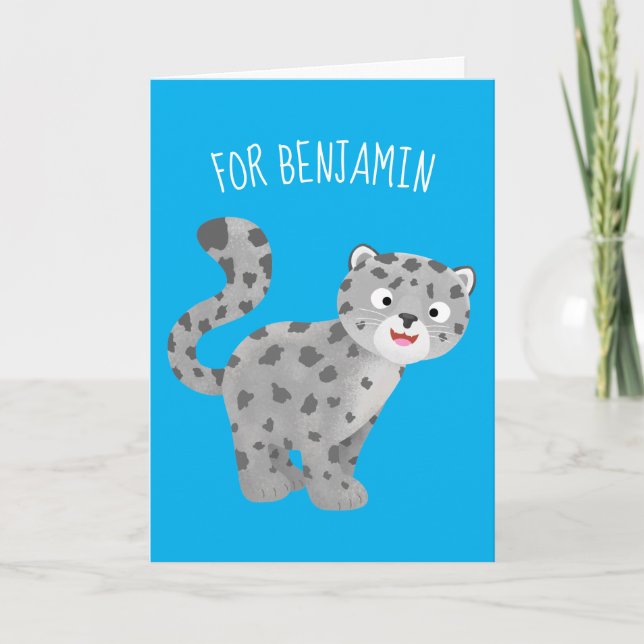 Cute snow leopard cartoon illustration card (Front)