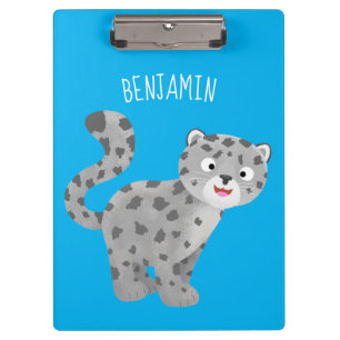 Cute snow leopard cartoon illustration clipboard