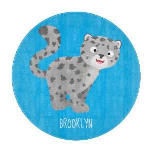 Cute snow leopard cartoon illustration cutting board