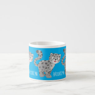 Cute snow leopard cartoon illustration espresso cup