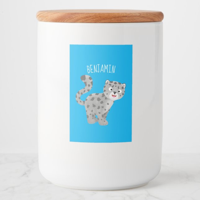 Cute snow leopard cartoon illustration food label (Front)