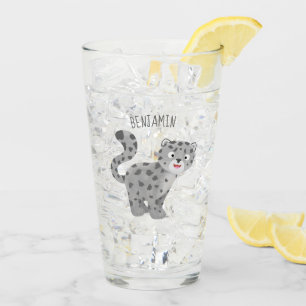 Cute snow leopard cartoon illustration glass