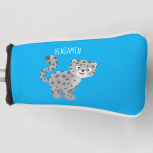 Cute snow leopard cartoon illustration golf head cover