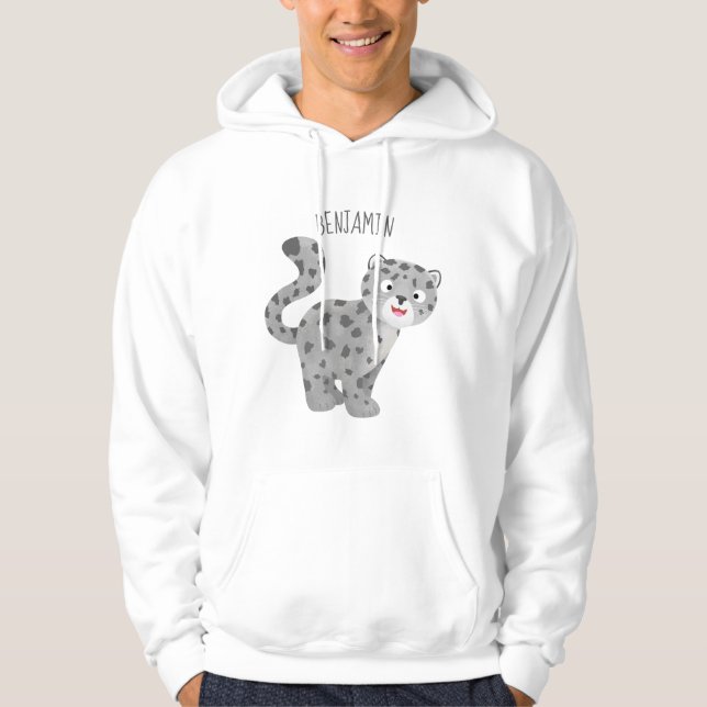 Cute snow leopard cartoon illustration hoodie (Front)