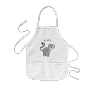 Cute snow leopard cartoon illustration kids apron