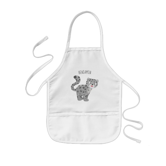 Cute snow leopard cartoon illustration kids apron (Front)