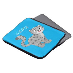 Cute snow leopard cartoon illustration laptop sleeve