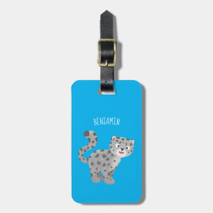 Cute snow leopard cartoon illustration luggage tag