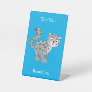 Cute snow leopard cartoon illustration pedestal sign