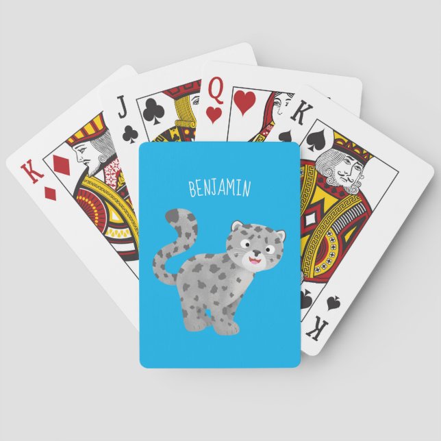 Cute snow leopard cartoon illustration playing cards (Back)