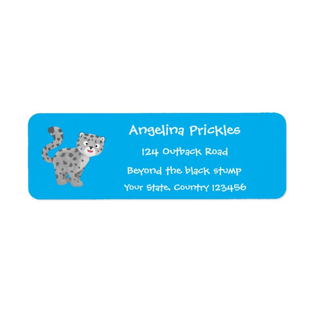 Cute snow leopard cartoon illustration return address label (Front)