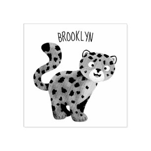 Cute snow leopard cartoon illustration  rubber stamp