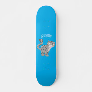 Cute snow leopard cartoon illustration skateboard