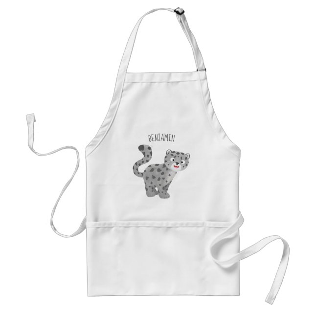 Cute snow leopard cartoon illustration standard apron (Front)