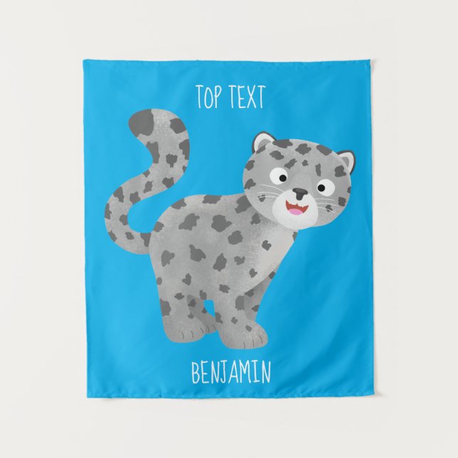 Cute snow leopard cartoon illustration tapestry (Front)