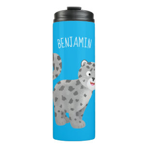 Cute snow leopard cartoon illustration thermal tumbler