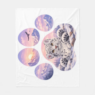 Cute Snow Leopard Paw Mountain Design Fleece Blanket