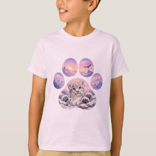 Cute Snow Leopard Paw Mountain Design T-Shirt