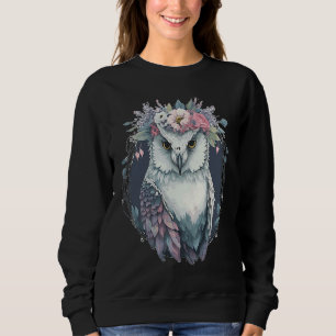 Cute Snow Owl Bird Flower Crown Floral Birds Sweatshirt