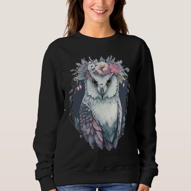 Cute Snow Owl Bird Flower Crown Floral Birds Sweatshirt (Front)