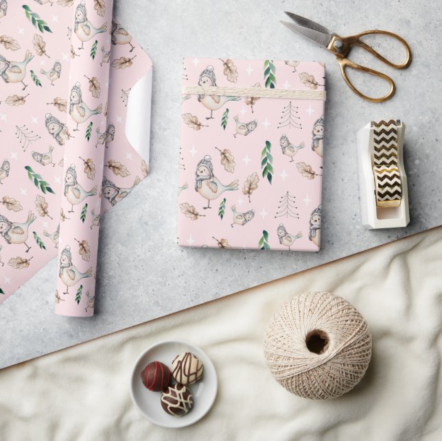 Cute Snow Sparrow Watercolour Hand-painted Wrapping Paper (Crafts)