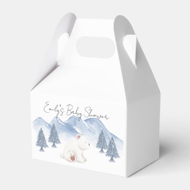 Cute Snow Winter Mountain Polar Bear Baby Shower Favour Box (Front Side)