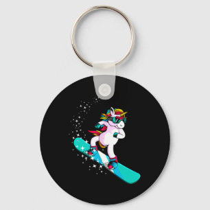 Cute Snowboard Unicorn Art Women Snowboarding Snow Key Ring