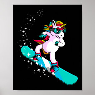 Cute Snowboard Unicorn Art Women Snowboarding Snow Poster