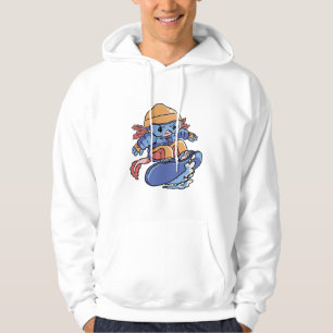 Cute Snowboarding Axolotl – Winter Sports Cartoon Hoodie