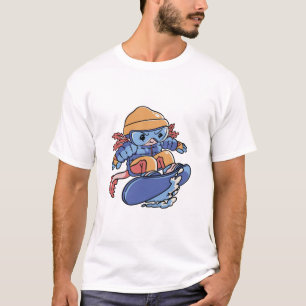 Cute Snowboarding Axolotl – Winter Sports Cartoon T-Shirt