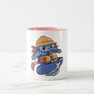 Cute Snowboarding Axolotl – Winter Sports Cartoon  Two-Tone Coffee Mug
