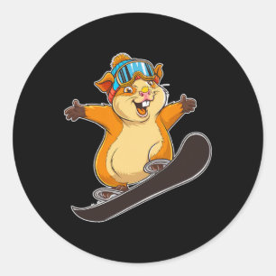 Cute Snowboarding Hamster With Goggles Classic Round Sticker