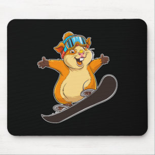 Cute Snowboarding Hamster With Goggles Mouse Pad