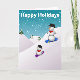 Cute Snowboarding Snowmen Holiday Card
