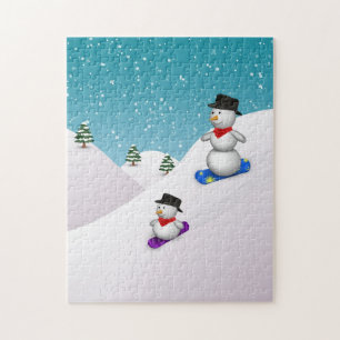 Cute Snowboarding Snowmen Jigsaw Puzzle